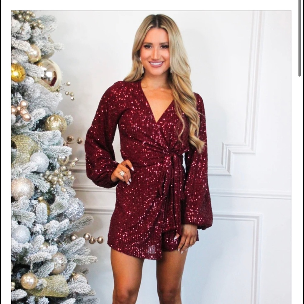Burgundy Sequin Wrap Romper
